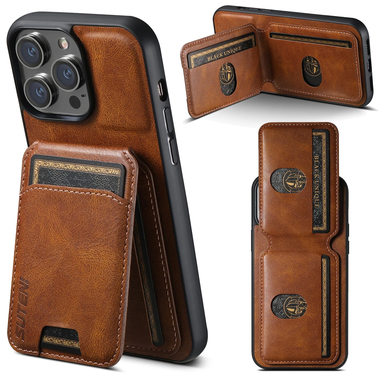 Leather Magnetic Card Holder Wallet Case for iPhone